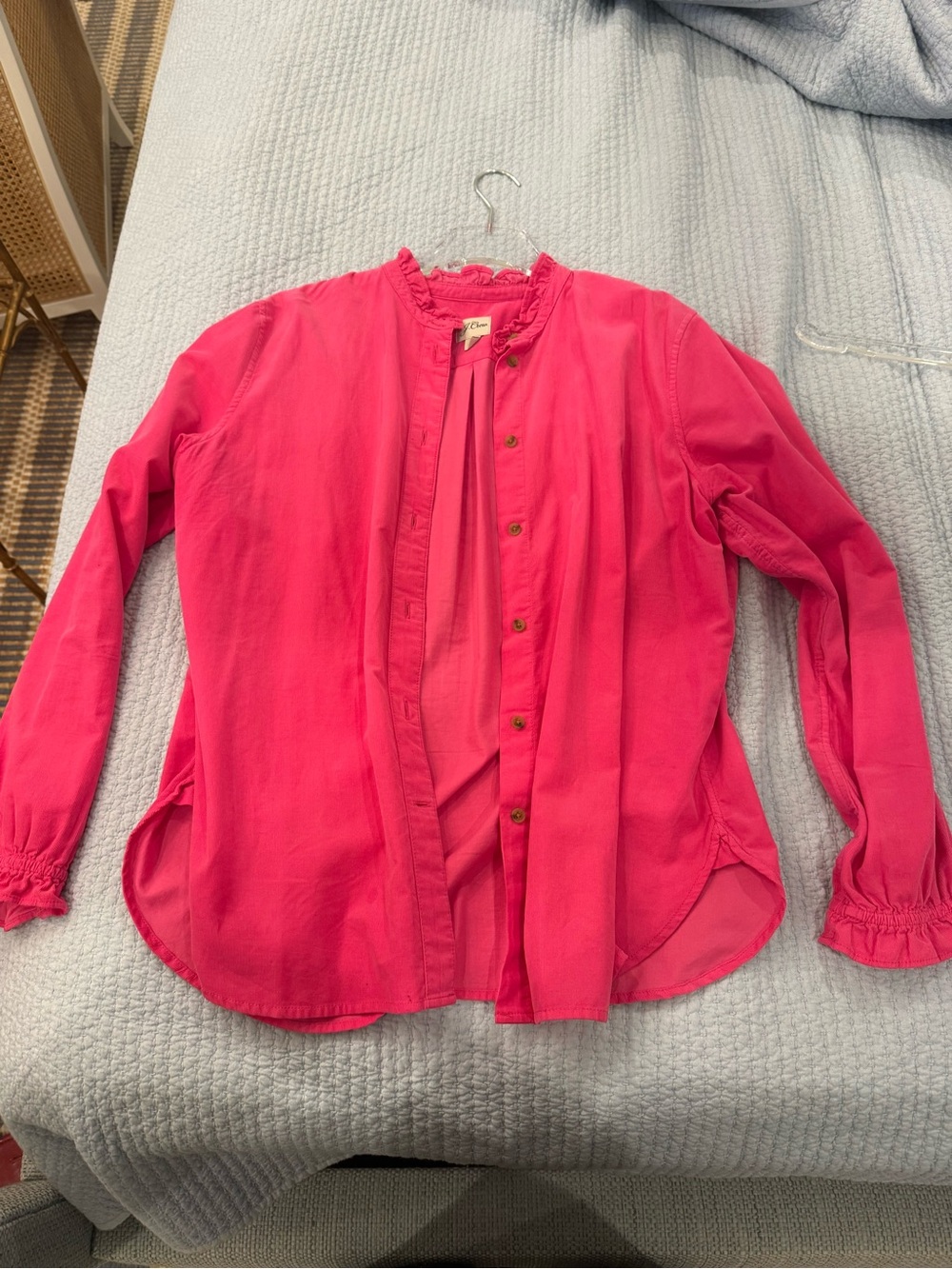 J. Crew Pink Ruffle-Neck Button-Down Shirt